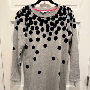 Boden Gray w/Navy Flocked Flower Long Sleeve Sweatshirt Dress Size 6